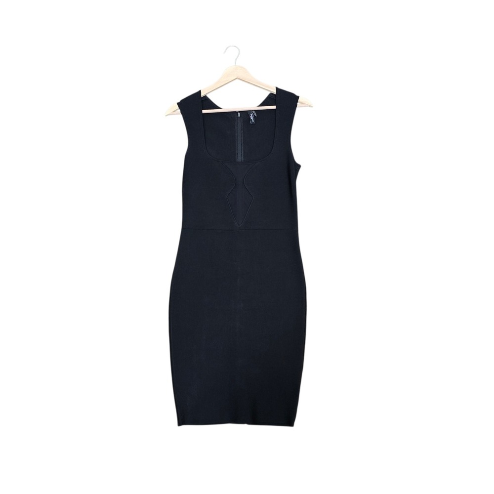 Marciano Guess Black Bandage Bodycon Dress Square Neck Mesh Inset Sleeveless S